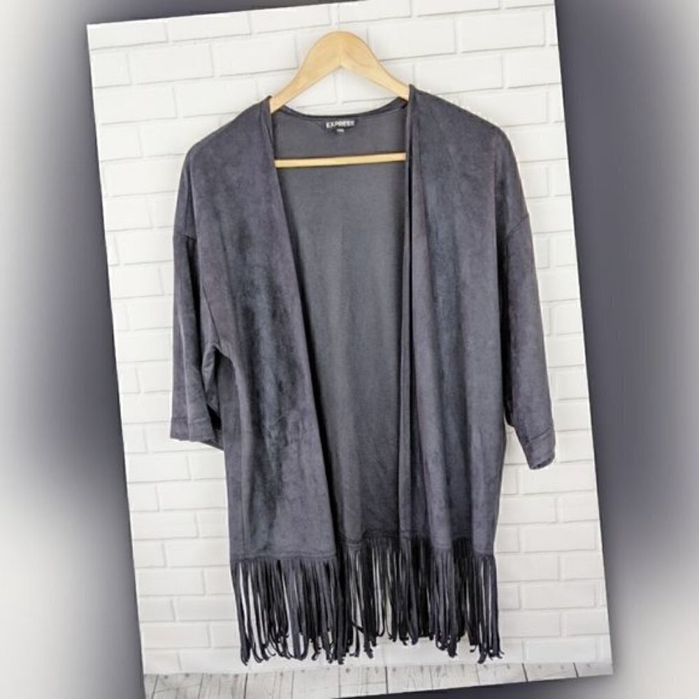 Express Black Faux Suede Fringed Kimono Women's One Size‎